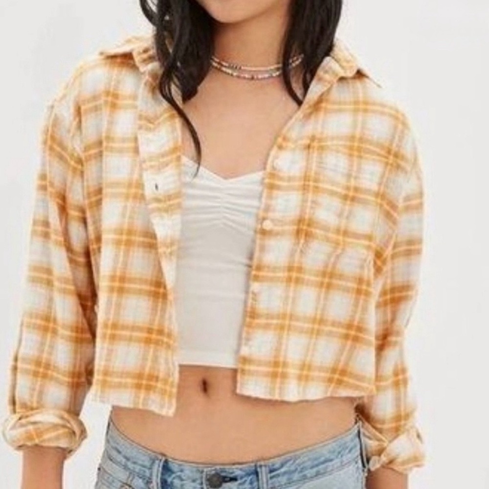 American Eagle Outfitters Orange Plaid Crop Top